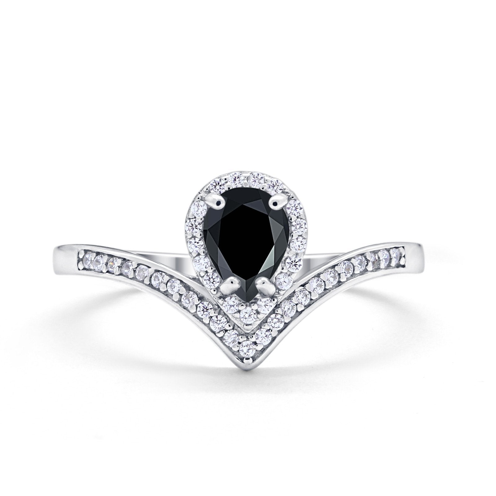Teardrop V Midi Ring Pear Round Simulated Cubic Zirconia 925 Sterling Silver