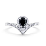 Teardrop V Midi Ring Pear Round Simulated Cubic Zirconia 925 Sterling Silver