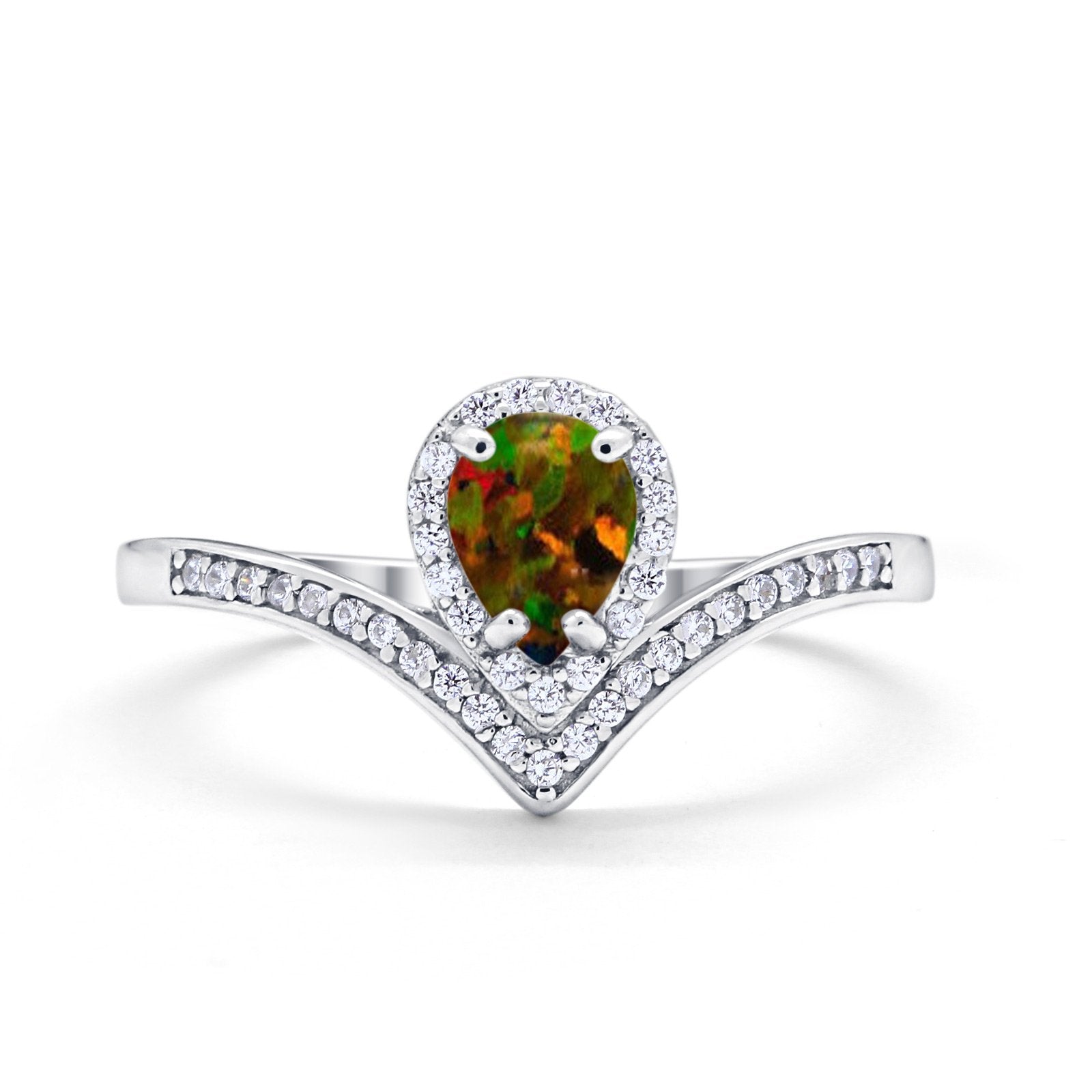 Teardrop V Midi Ring Pear Round Simulated Cubic Zirconia 925 Sterling Silver