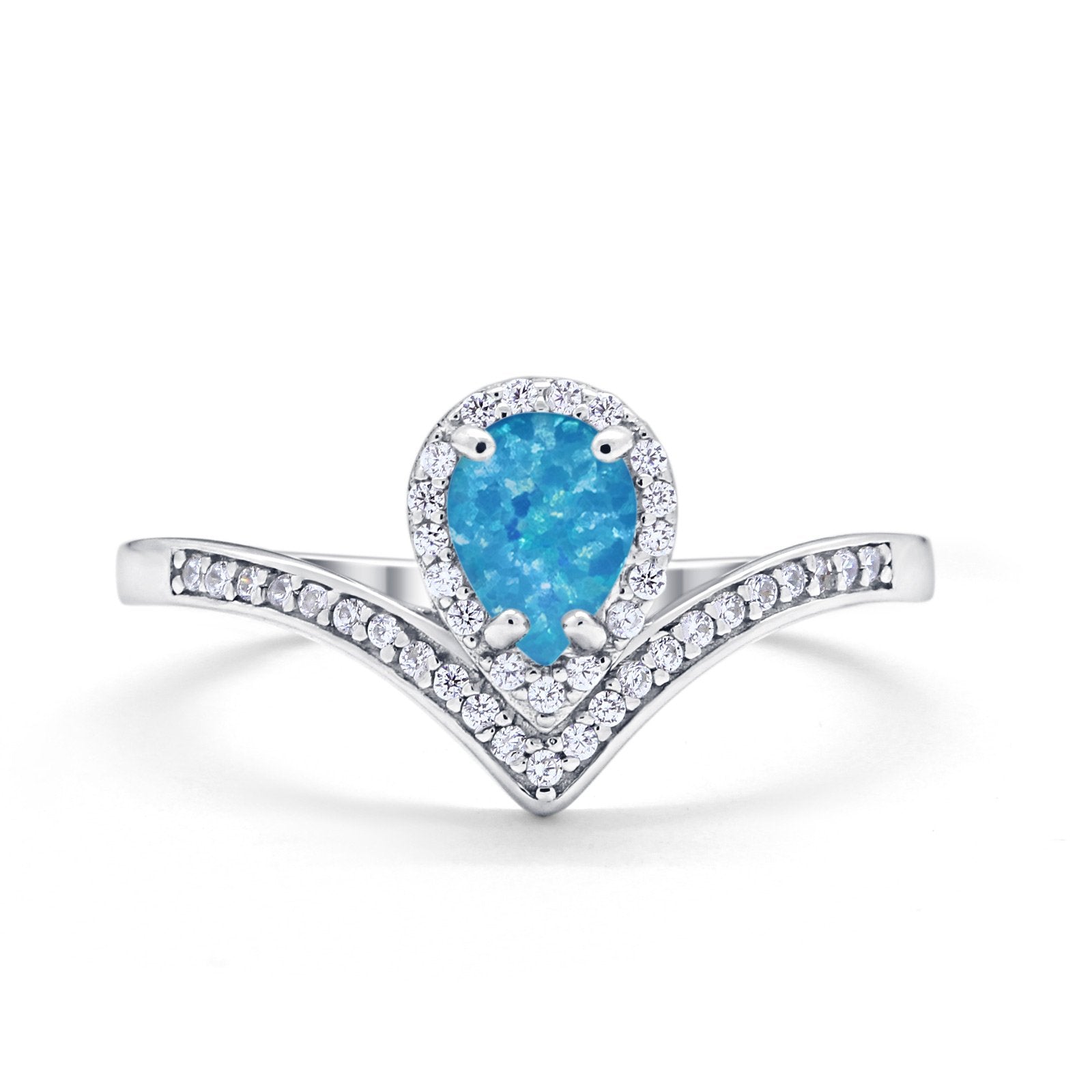 Teardrop V Midi Ring Pear Round Simulated Cubic Zirconia 925 Sterling Silver