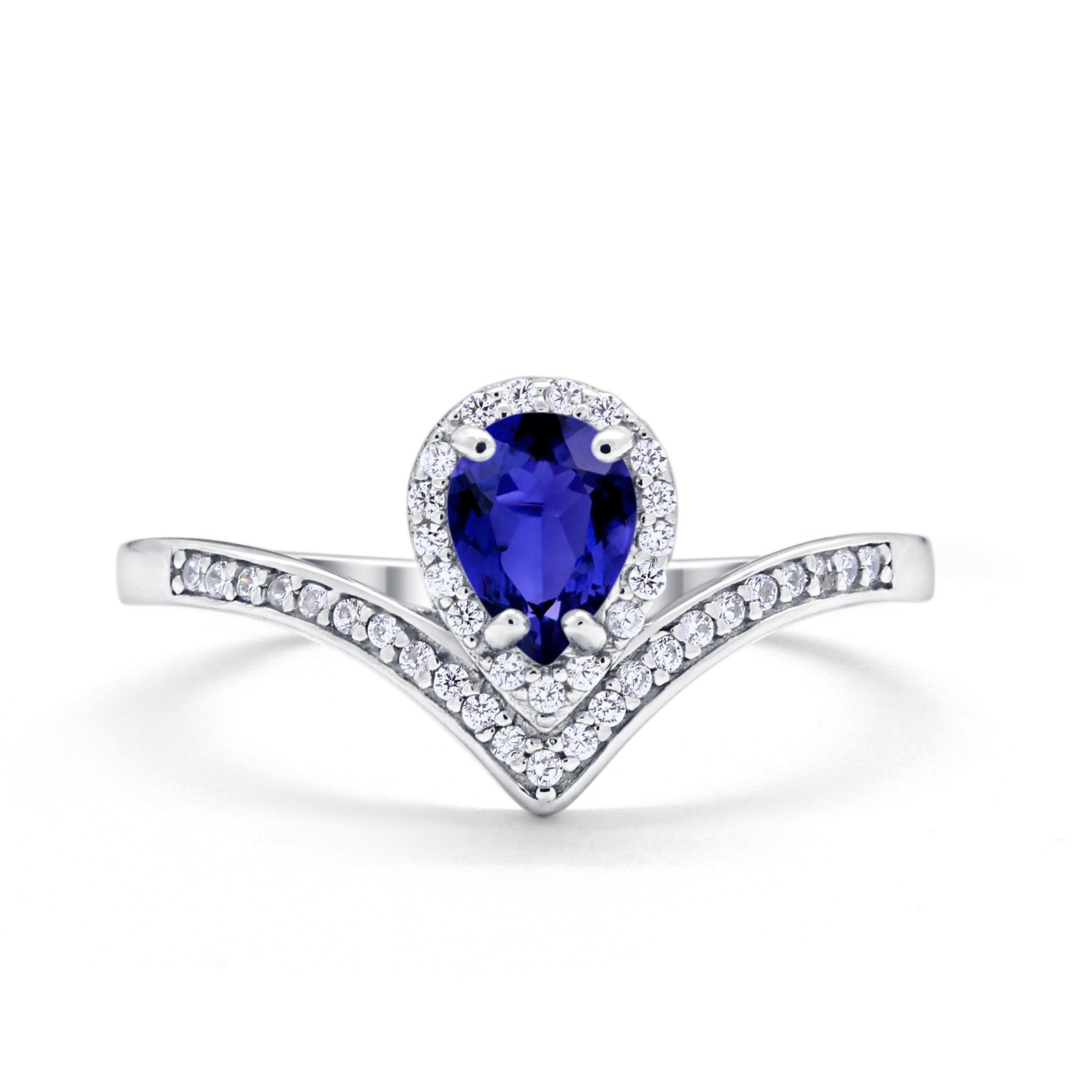 Teardrop V Midi Ring Pear Round Simulated Cubic Zirconia 925 Sterling Silver