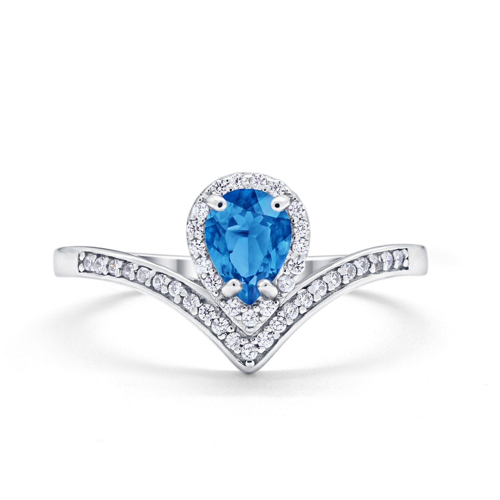 Teardrop V Midi Ring Pear Round Simulated Cubic Zirconia 925 Sterling Silver