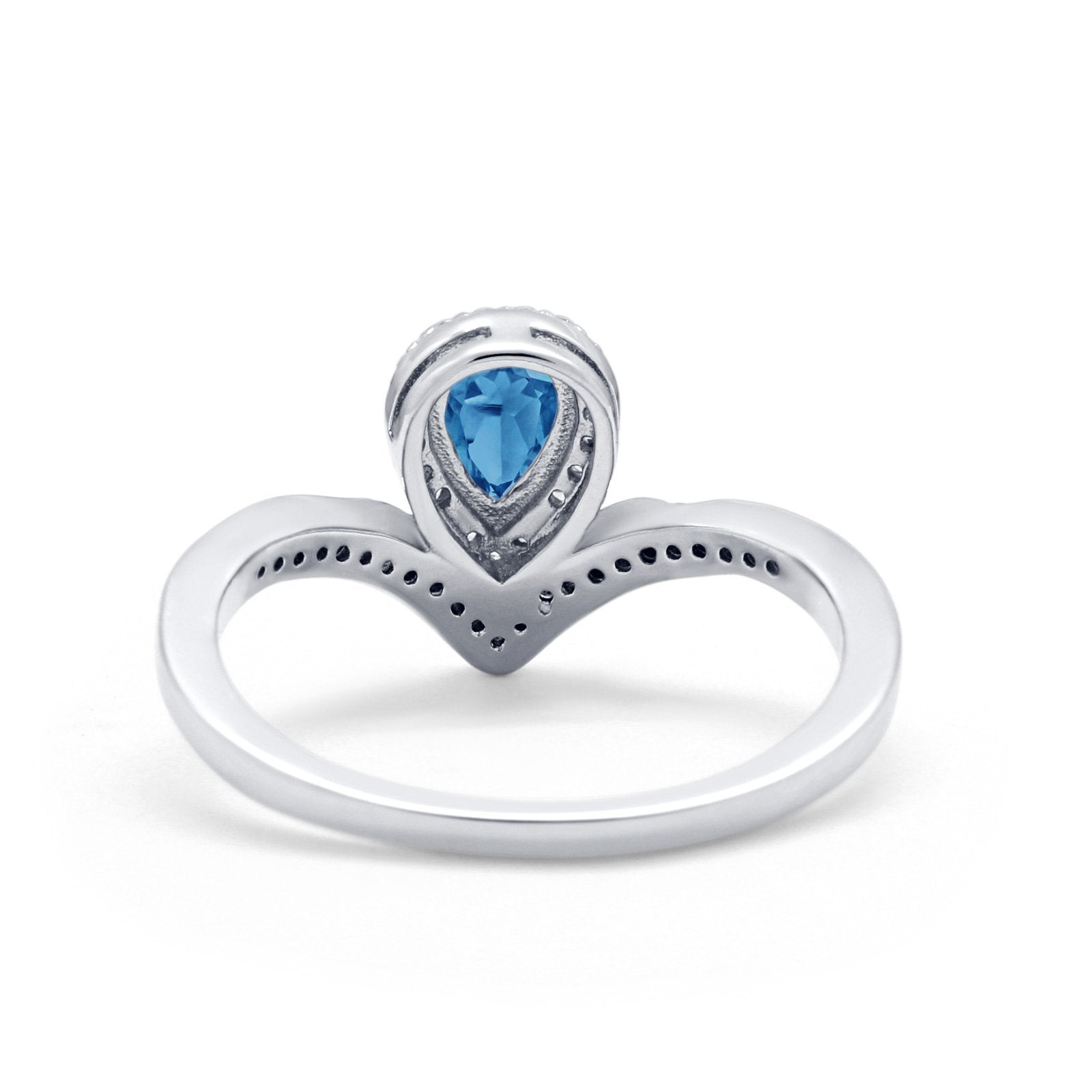 Teardrop V Midi Ring Pear Round Simulated Cubic Zirconia 925 Sterling Silver