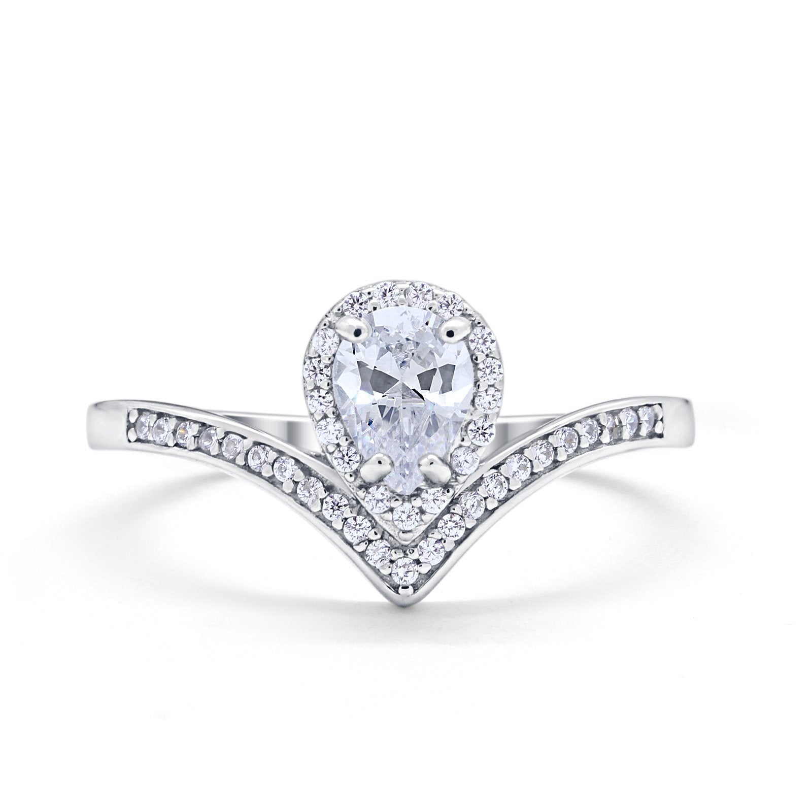 Teardrop V Midi Ring Pear Round Simulated Cubic Zirconia 925 Sterling Silver