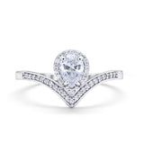Teardrop V Midi Ring Pear Round Simulated Cubic Zirconia 925 Sterling Silver