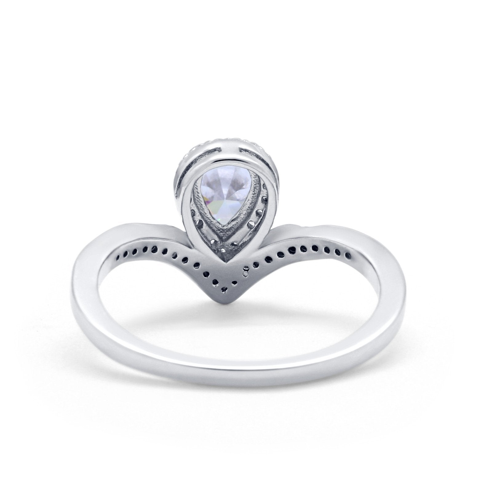Teardrop V Midi Ring Pear Round Simulated Cubic Zirconia 925 Sterling Silver