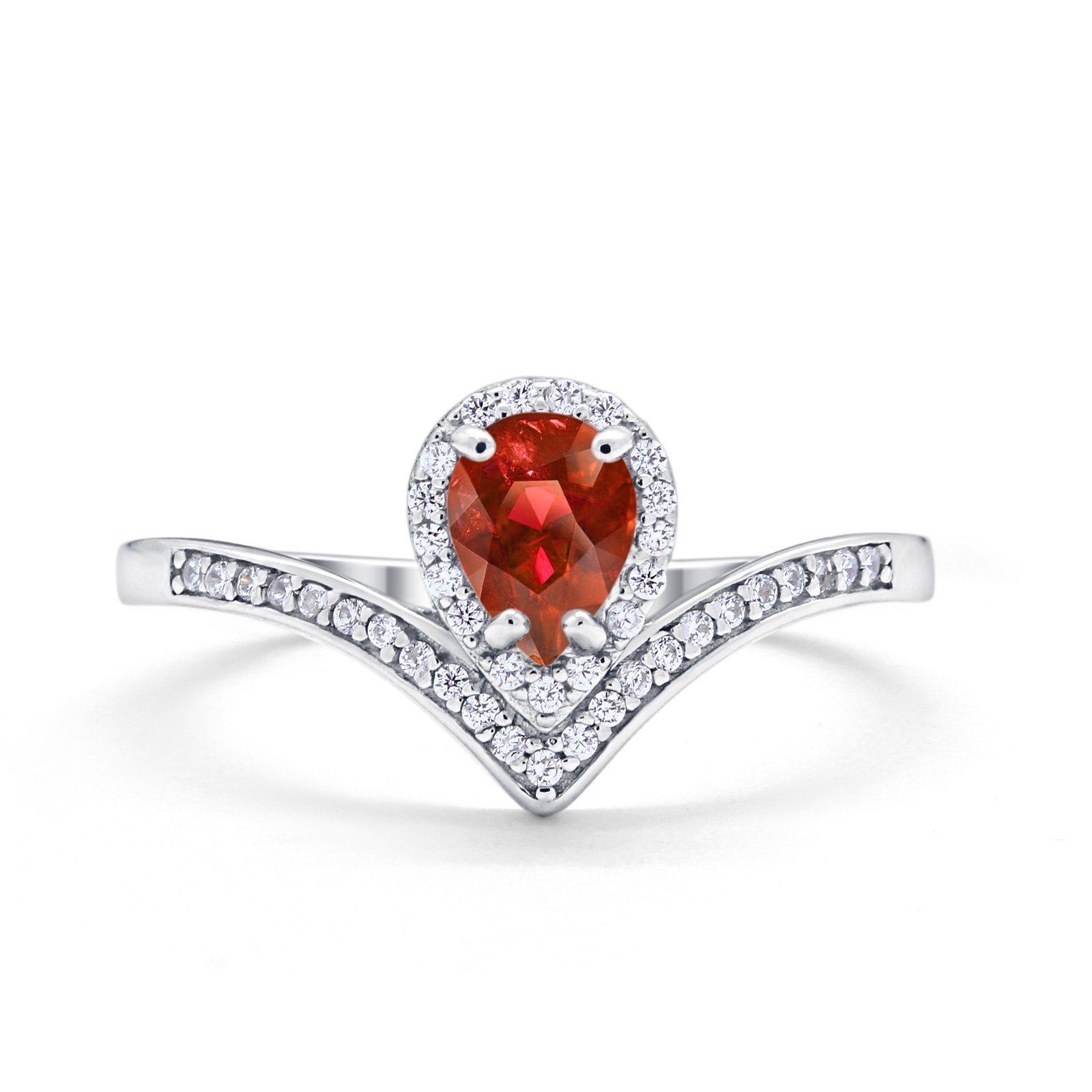 Teardrop V Midi Ring Pear Round Simulated Cubic Zirconia 925 Sterling Silver