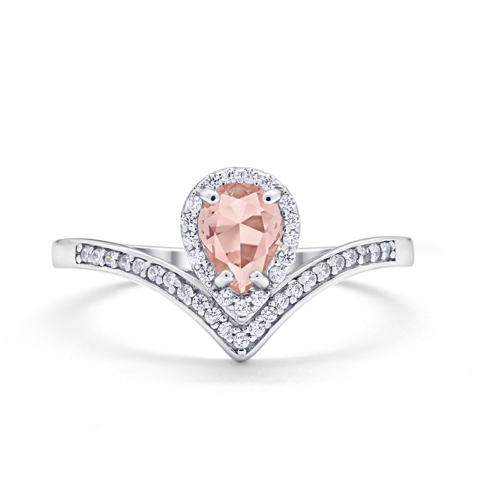 Teardrop V Midi Ring Pear Round Simulated Cubic Zirconia 925 Sterling Silver