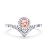 Teardrop V Midi Ring Pear Round Simulated Cubic Zirconia 925 Sterling Silver