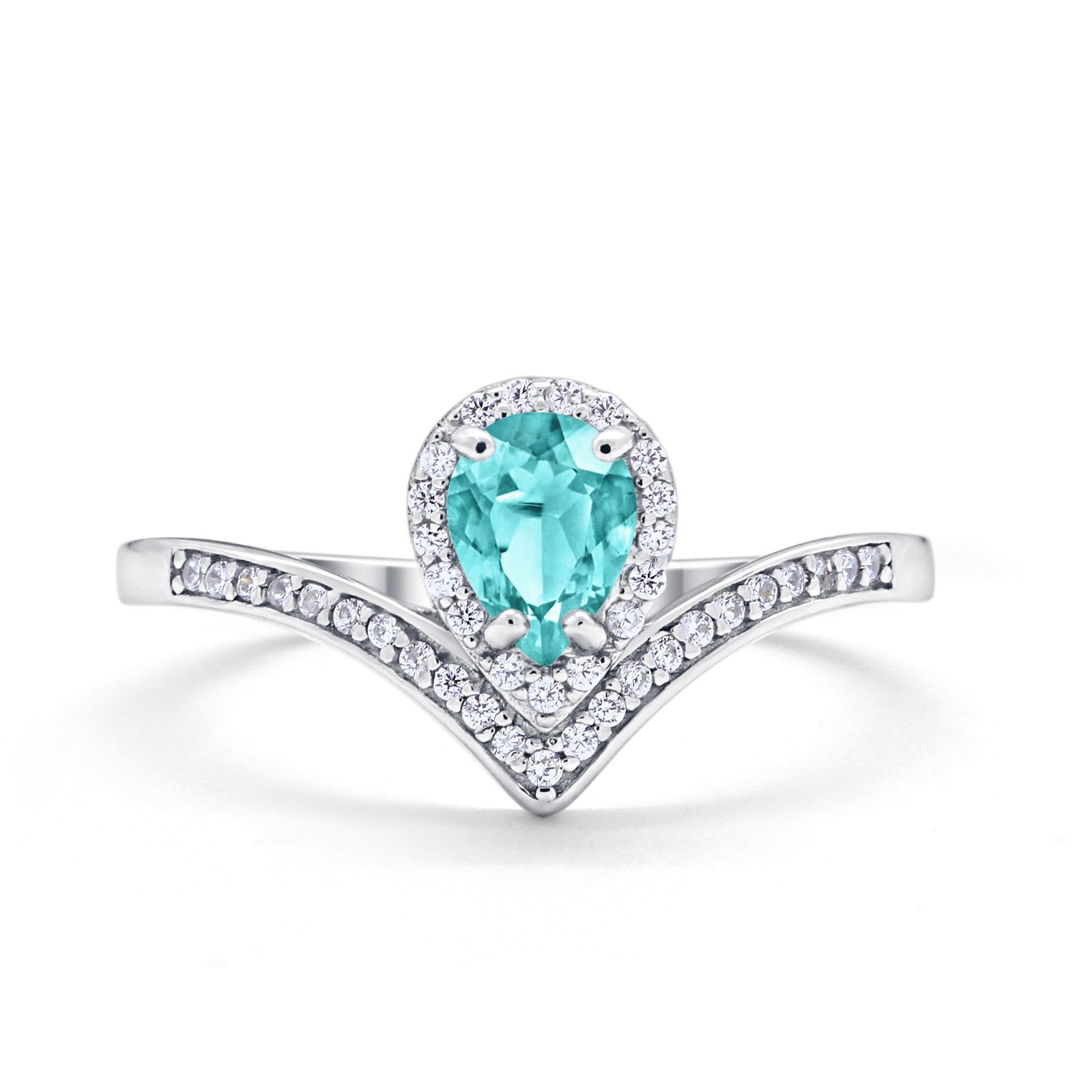 Teardrop V Midi Ring Pear Round Simulated Cubic Zirconia 925 Sterling Silver