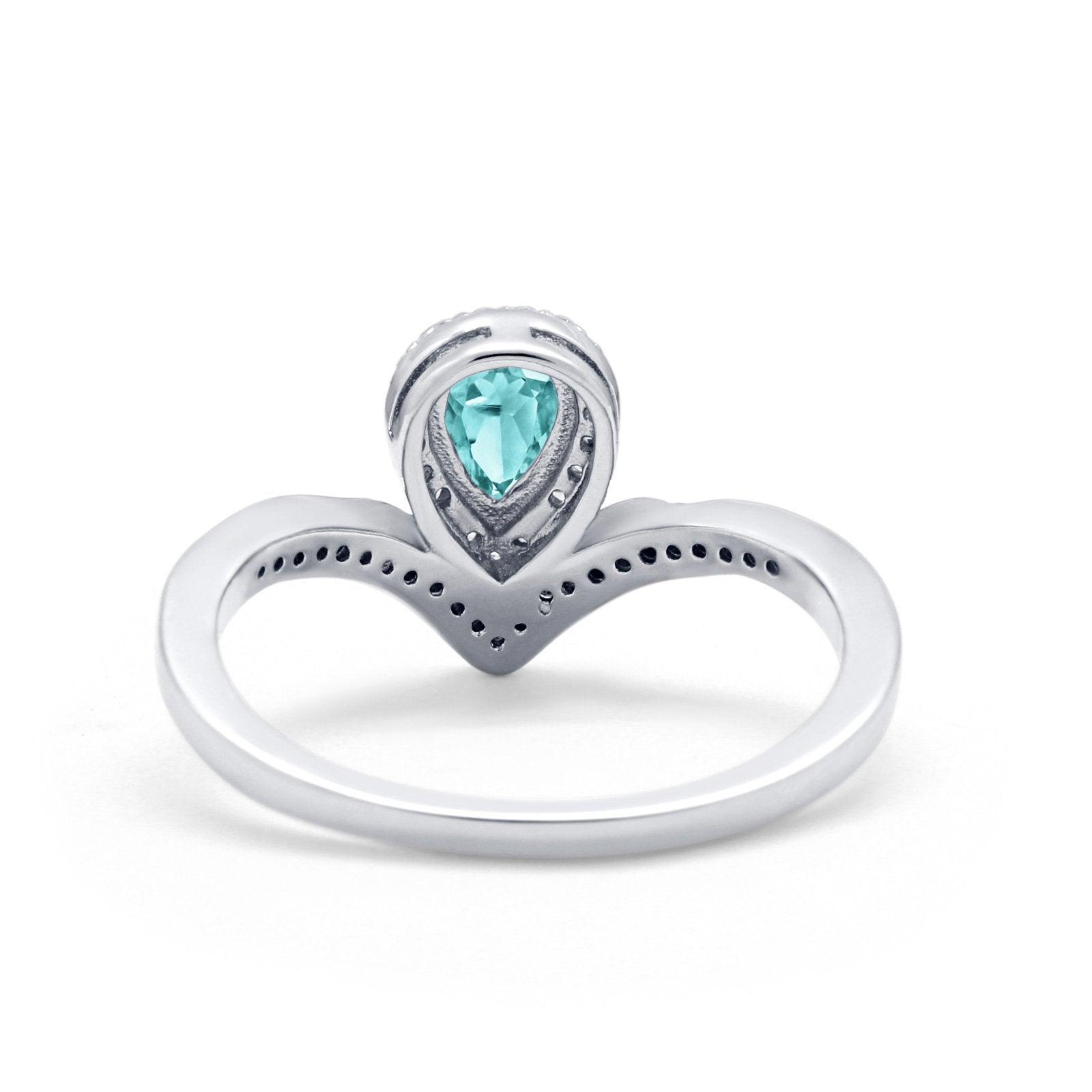 Teardrop V Midi Ring Pear Round Simulated Cubic Zirconia 925 Sterling Silver