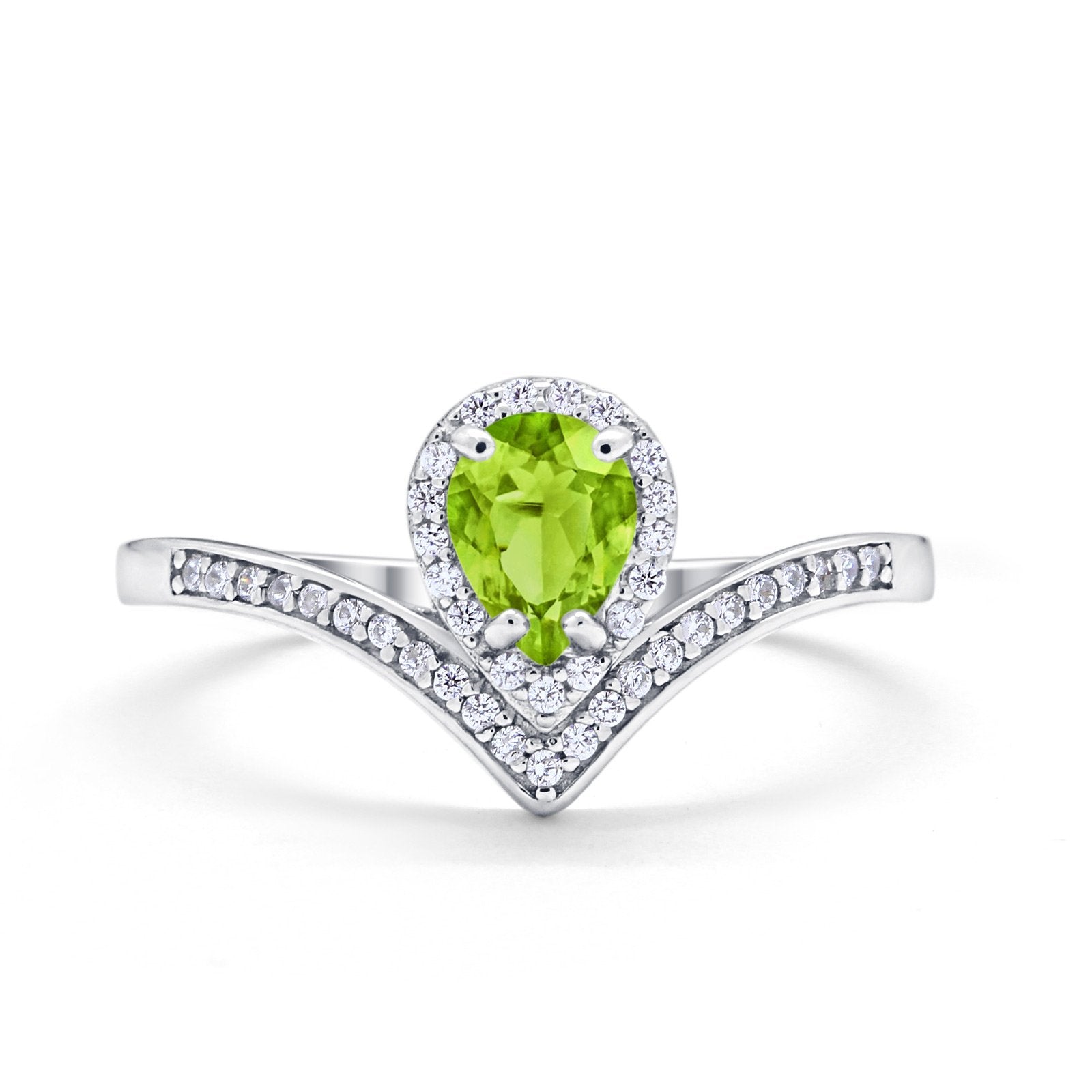 Teardrop V Midi Ring Pear Round Simulated Cubic Zirconia 925 Sterling Silver