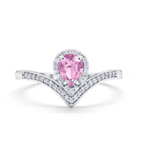 Teardrop V Midi Ring Pear Round Simulated Cubic Zirconia 925 Sterling Silver