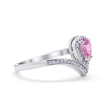 Teardrop V Midi Ring Pear Round Simulated Cubic Zirconia 925 Sterling Silver