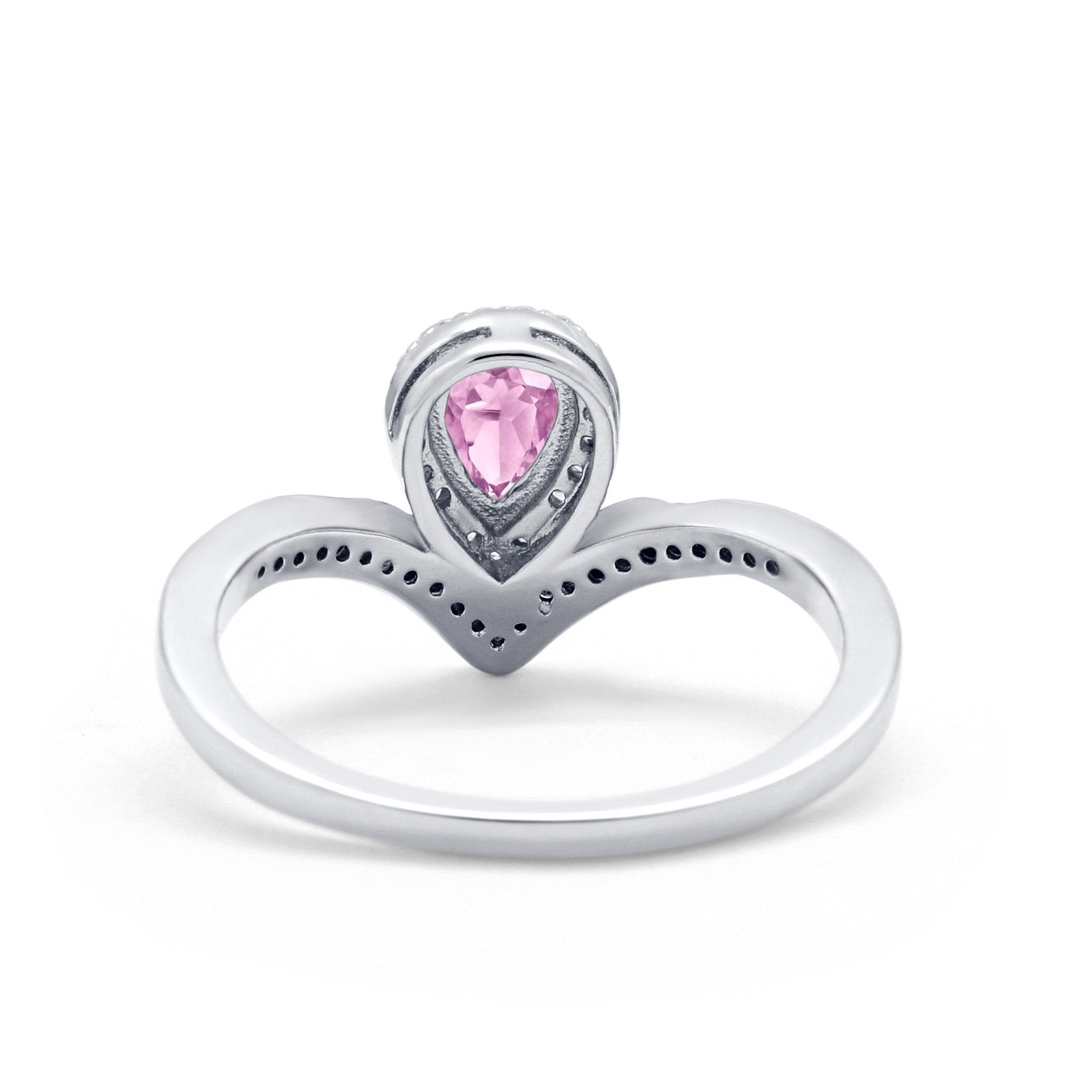 Teardrop V Midi Ring Pear Round Simulated Cubic Zirconia 925 Sterling Silver