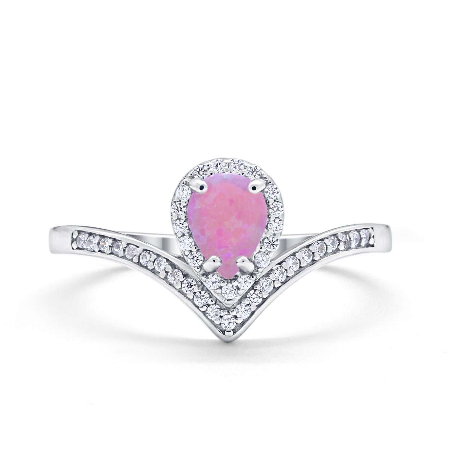 Teardrop V Midi Ring Pear Round Simulated Cubic Zirconia 925 Sterling Silver