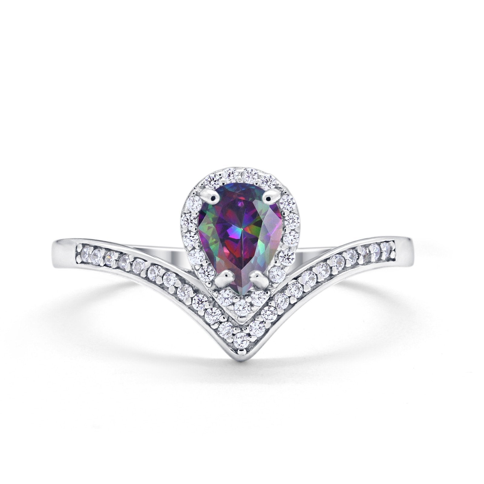 Teardrop V Midi Ring Pear Round Simulated Cubic Zirconia 925 Sterling Silver