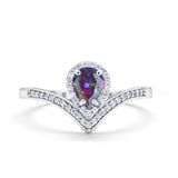 Teardrop V Midi Ring Pear Round Simulated Cubic Zirconia 925 Sterling Silver