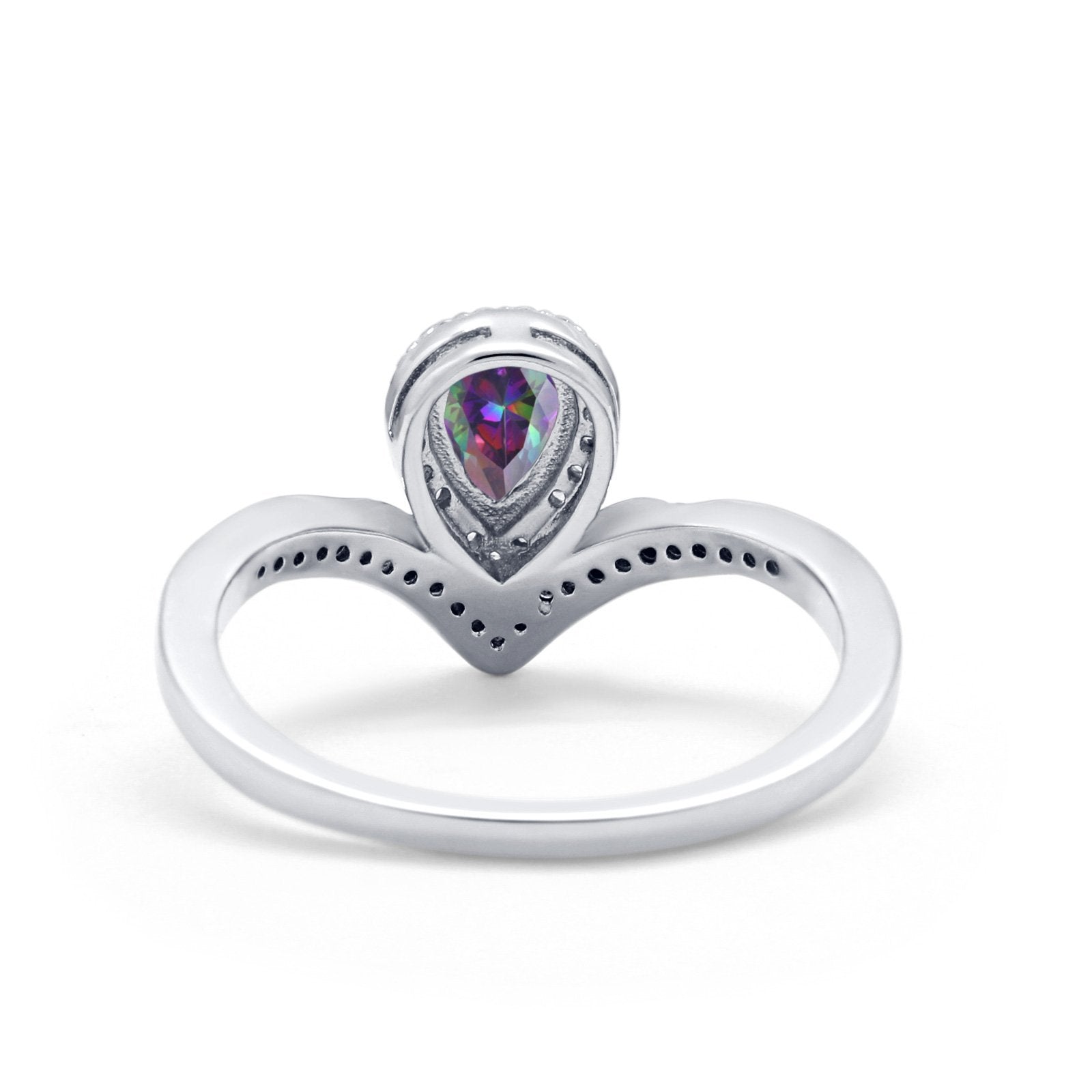 Teardrop V Midi Ring Pear Round Simulated Cubic Zirconia 925 Sterling Silver