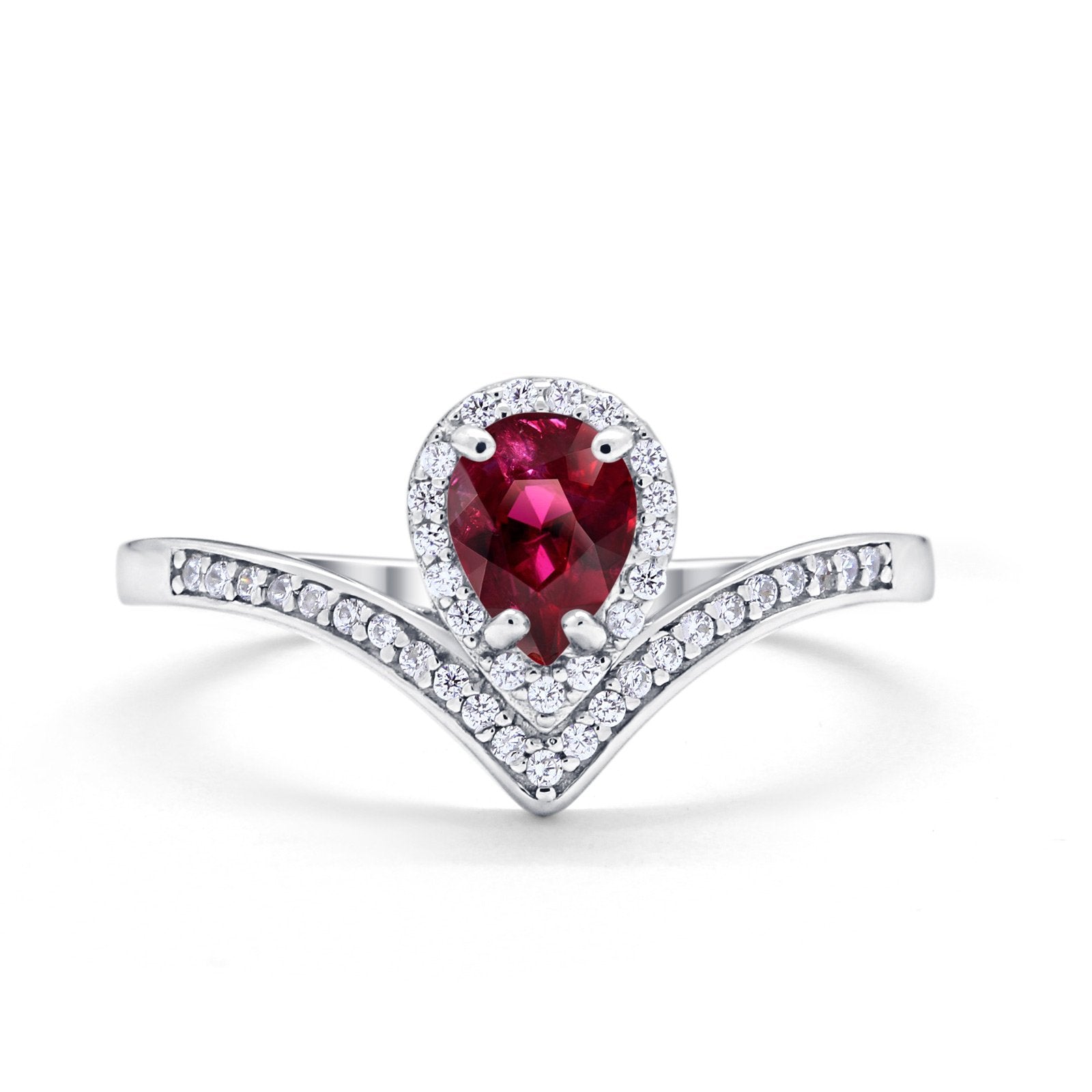 Teardrop V Midi Ring Pear Round Simulated Cubic Zirconia 925 Sterling Silver