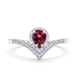 Teardrop V Midi Ring Pear Round Simulated Cubic Zirconia 925 Sterling Silver