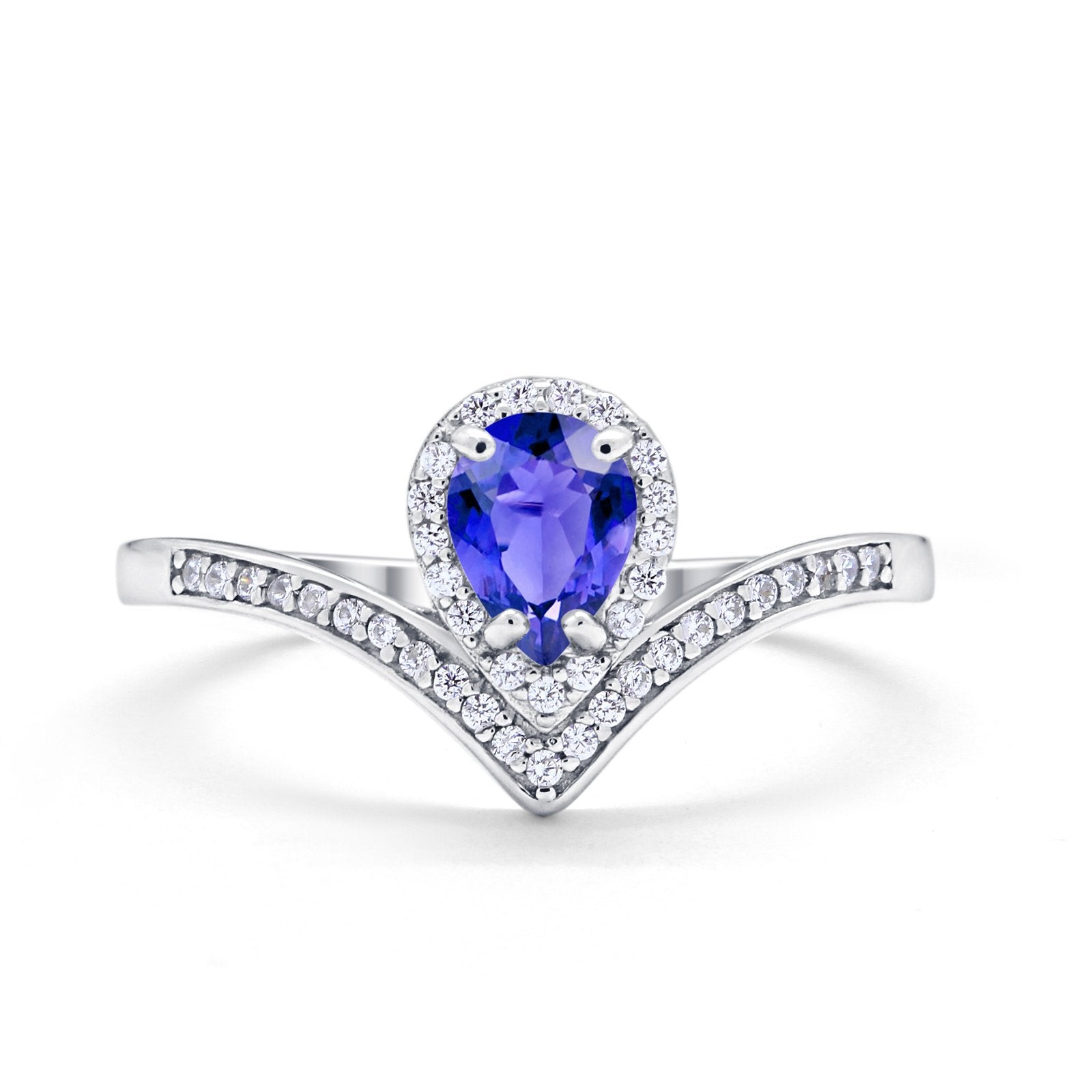 Teardrop V Midi Ring Pear Round Simulated Cubic Zirconia 925 Sterling Silver