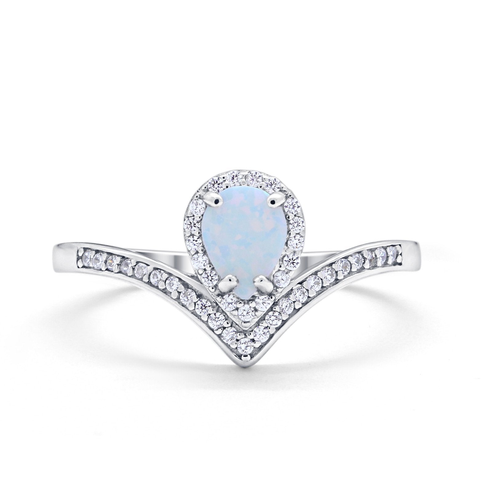 Teardrop V Midi Ring Pear Round Simulated Cubic Zirconia 925 Sterling Silver