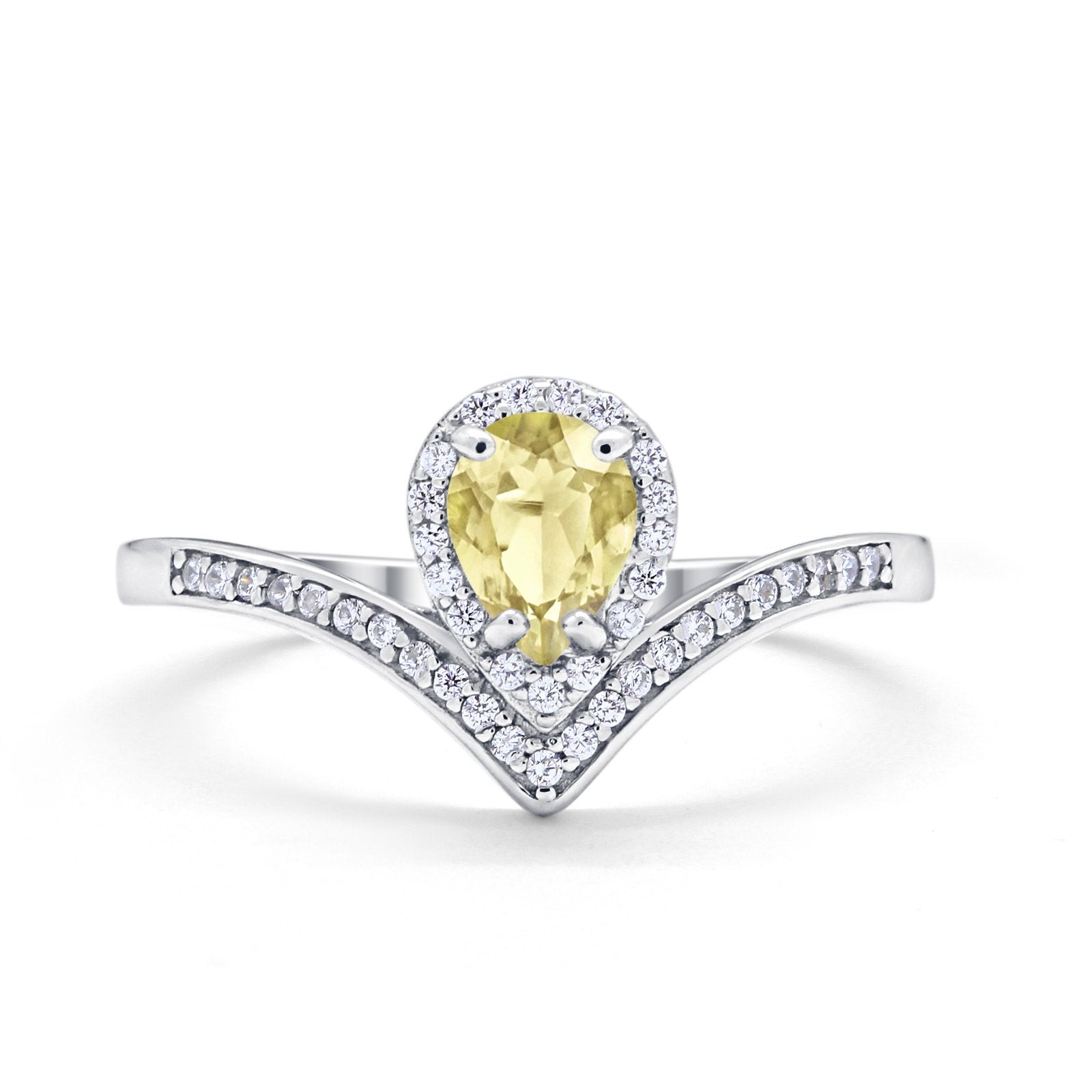 Teardrop V Midi Ring Pear Round Simulated Cubic Zirconia 925 Sterling Silver