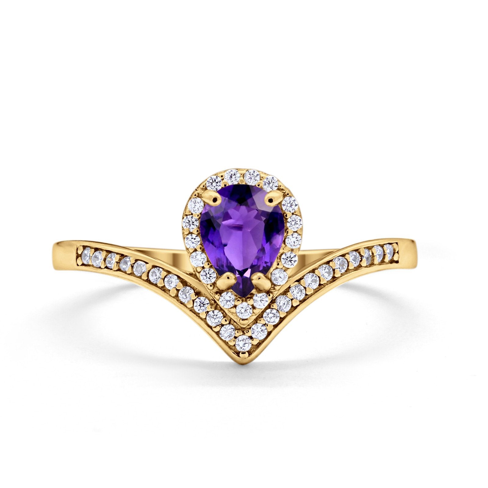 Teardrop V Midi Ring Pear Round Simulated Cubic Zirconia 925 Sterling Silver