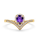 Teardrop V Midi Ring Pear Round Simulated Cubic Zirconia 925 Sterling Silver