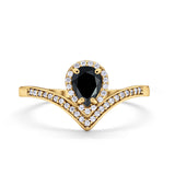 Teardrop V Midi Ring Pear Round Simulated Cubic Zirconia 925 Sterling Silver