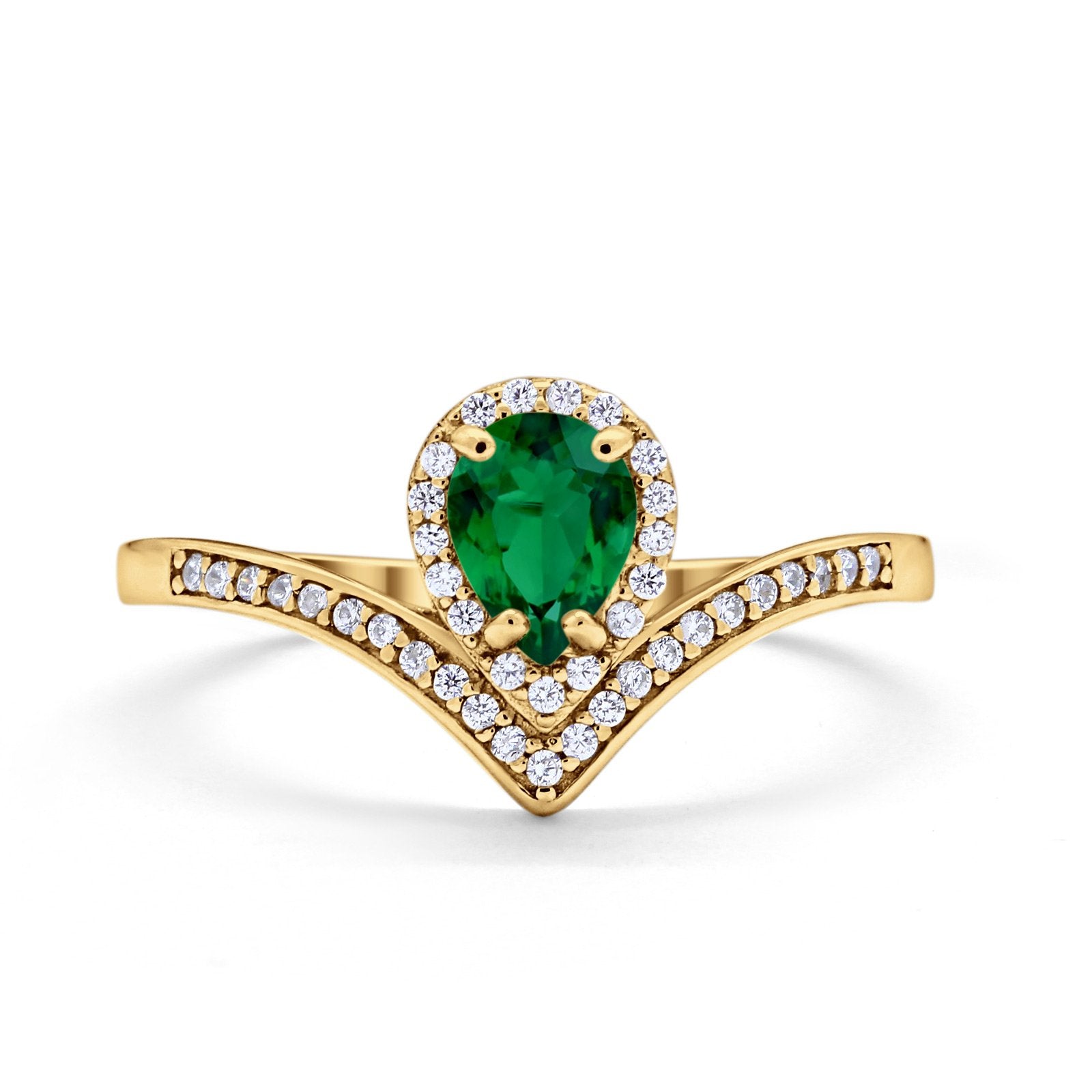 Teardrop V Midi Ring Pear Round Simulated Cubic Zirconia 925 Sterling Silver