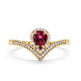 Teardrop V Midi Ring Pear Round Simulated Cubic Zirconia 925 Sterling Silver