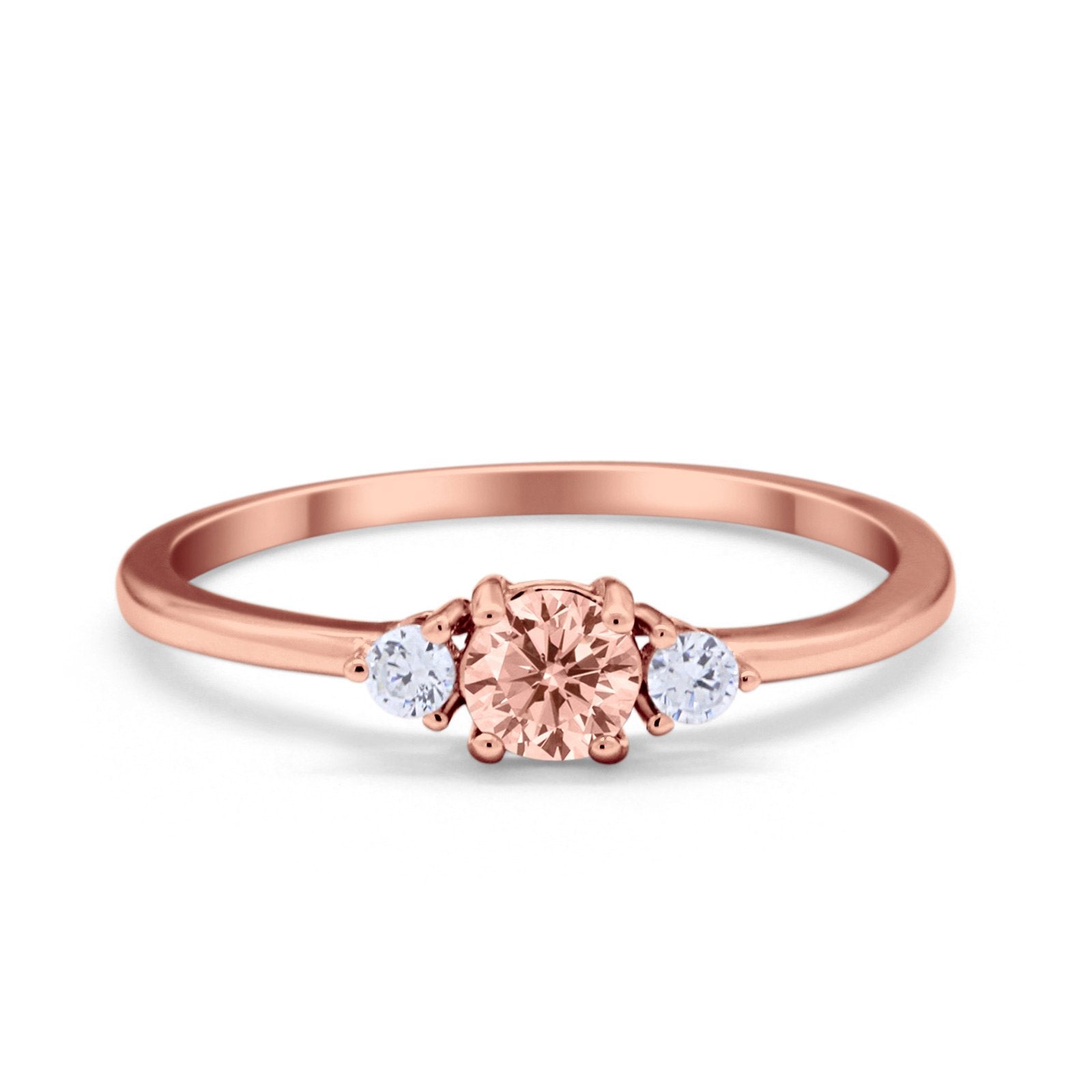 Three Stone Engagement Ring Round Simulated Cubic Zirconia 925 Sterling Silver