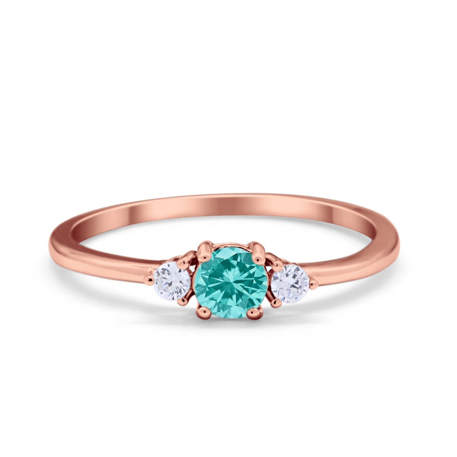 Three Stone Engagement Ring Round Simulated Cubic Zirconia 925 Sterling Silver