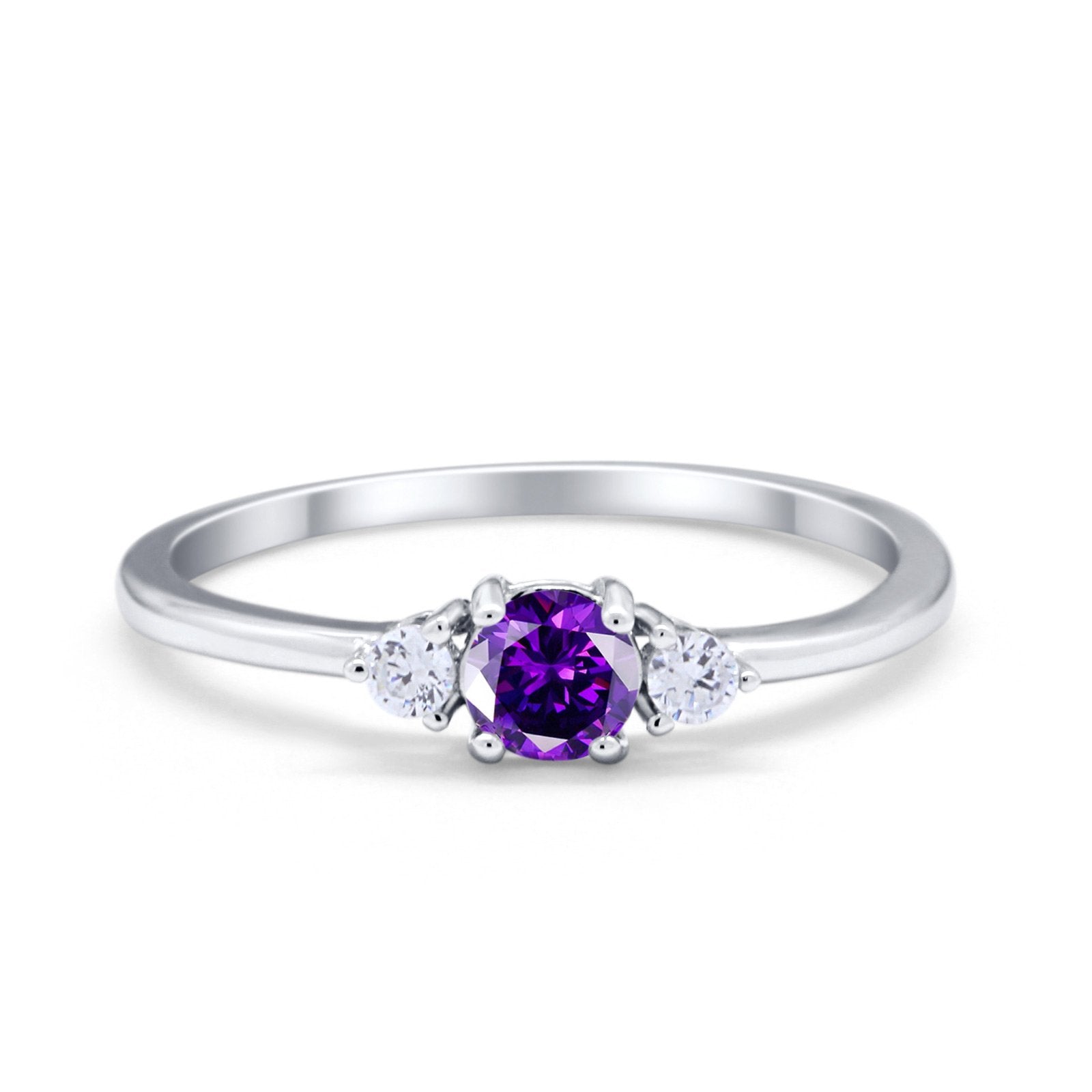 Three Stone Engagement Ring Round Simulated Cubic Zirconia 925 Sterling Silver