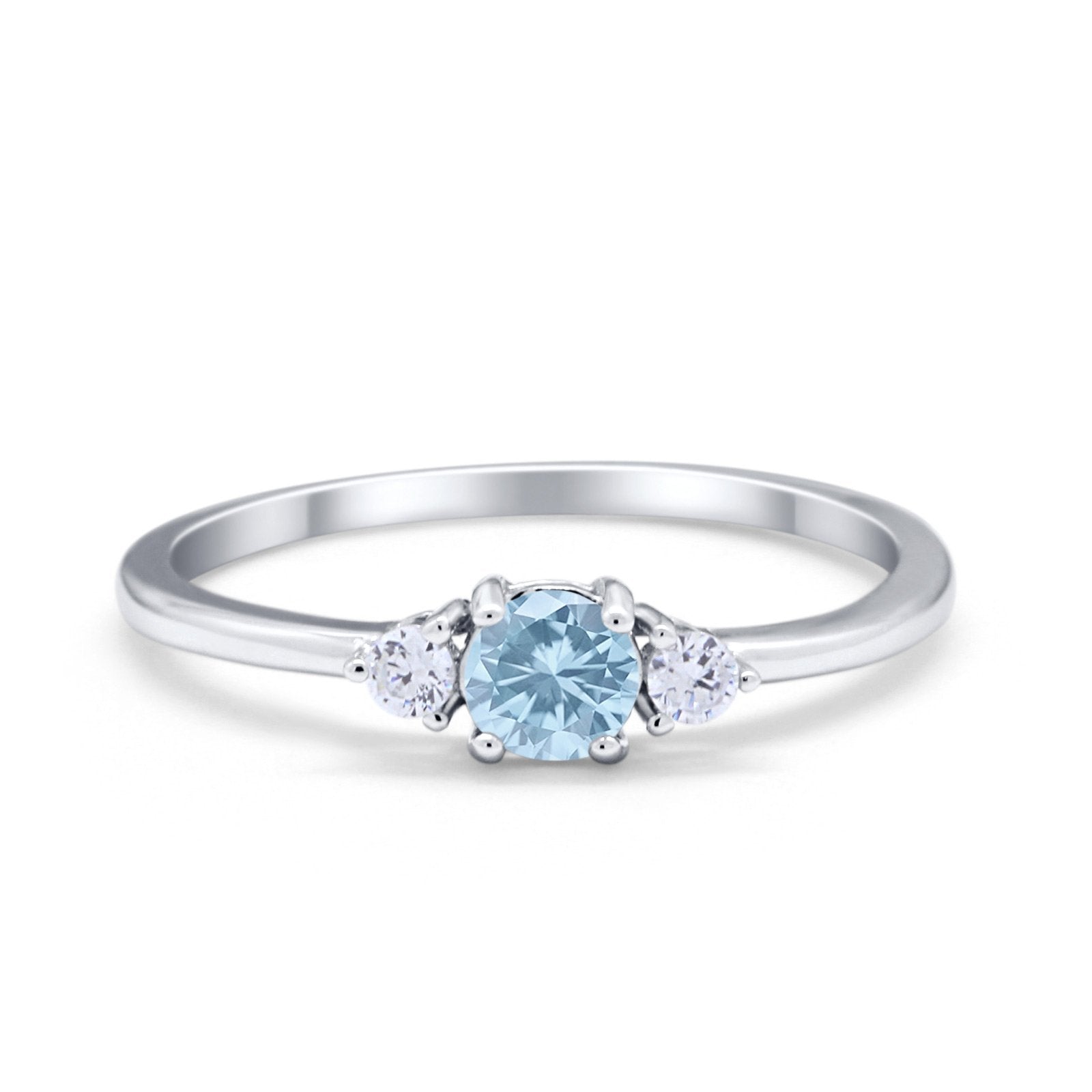 Three Stone Engagement Ring Round Simulated Cubic Zirconia 925 Sterling Silver