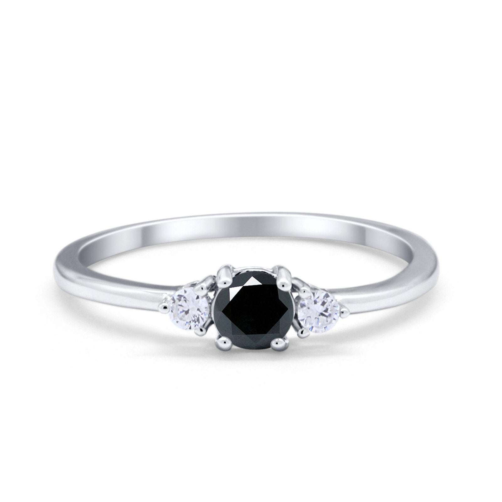 Three Stone Engagement Ring Round Simulated Cubic Zirconia 925 Sterling Silver