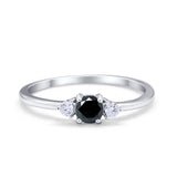 Three Stone Engagement Ring Round Simulated Cubic Zirconia 925 Sterling Silver