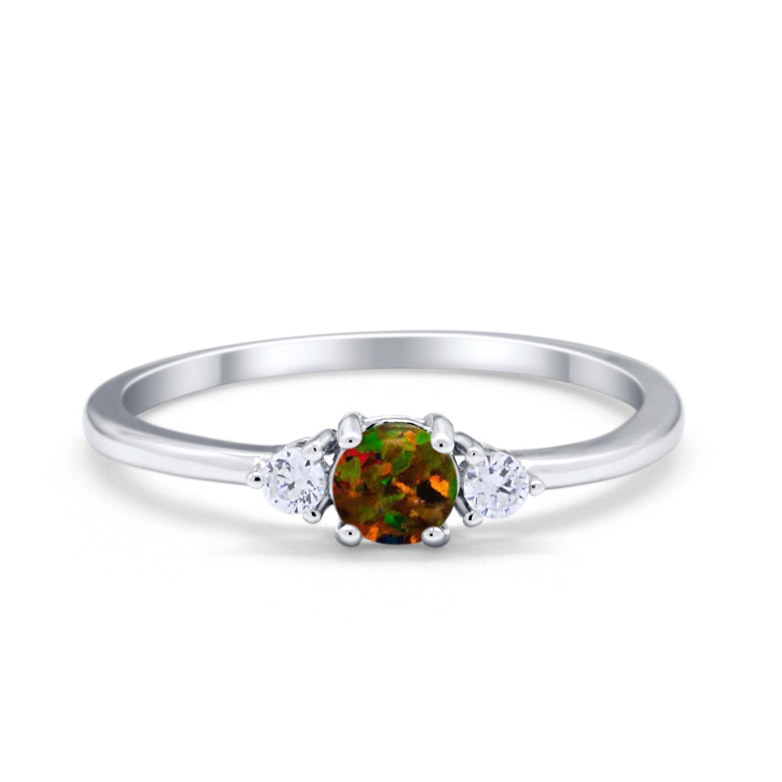 Three Stone Engagement Ring Round Simulated Cubic Zirconia 925 Sterling Silver