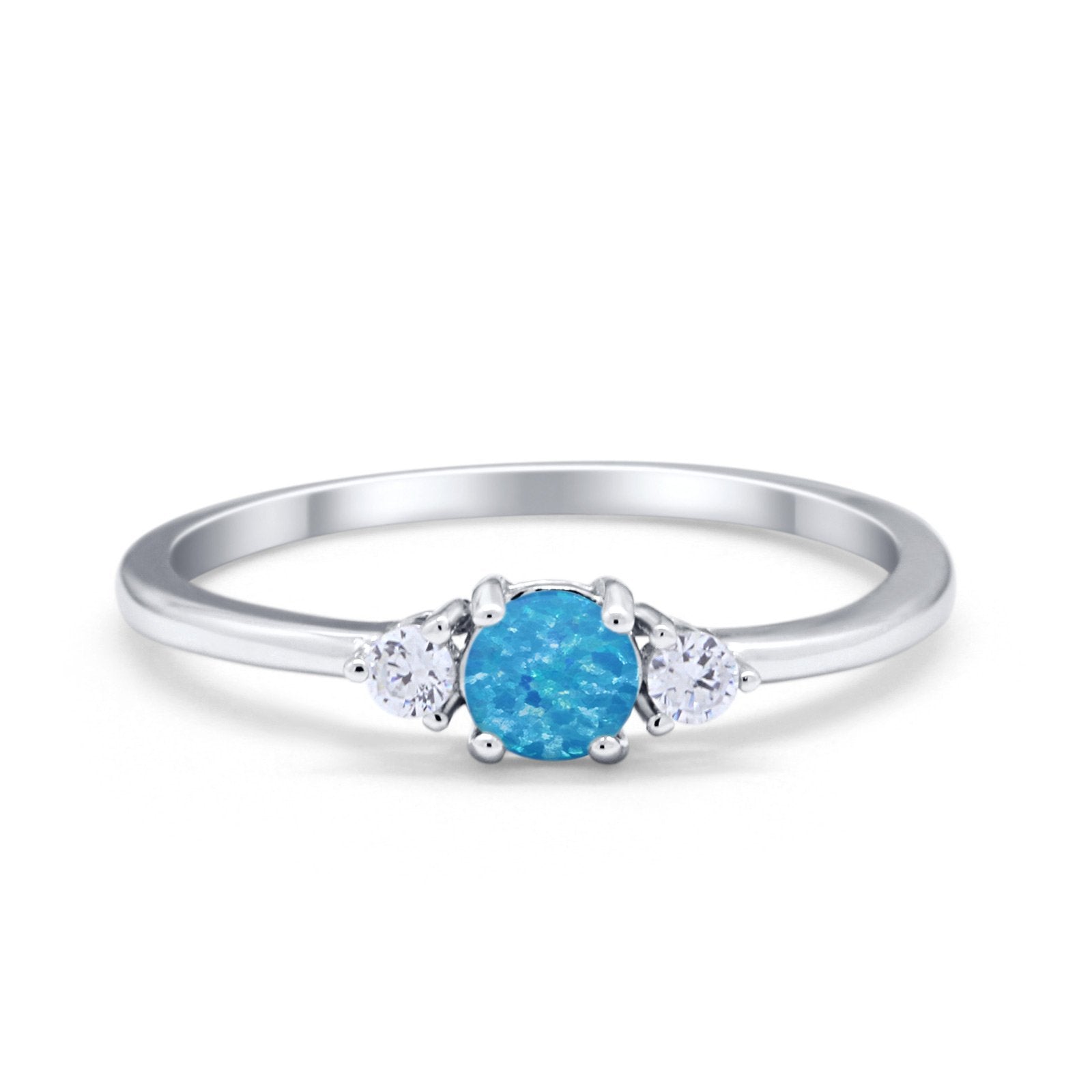 Three Stone Engagement Ring Round Simulated Cubic Zirconia 925 Sterling Silver