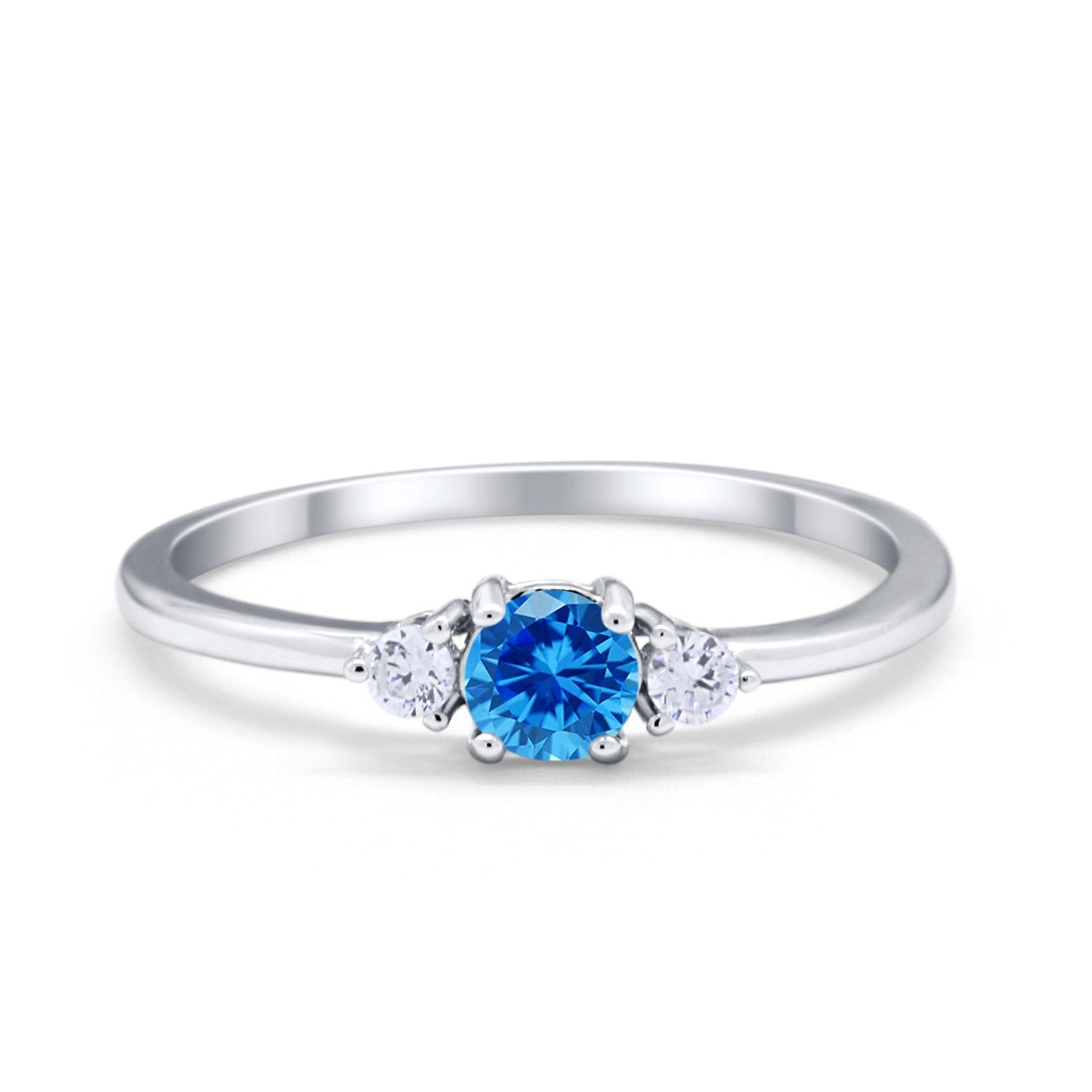 Three Stone Engagement Ring Round Simulated Cubic Zirconia 925 Sterling Silver