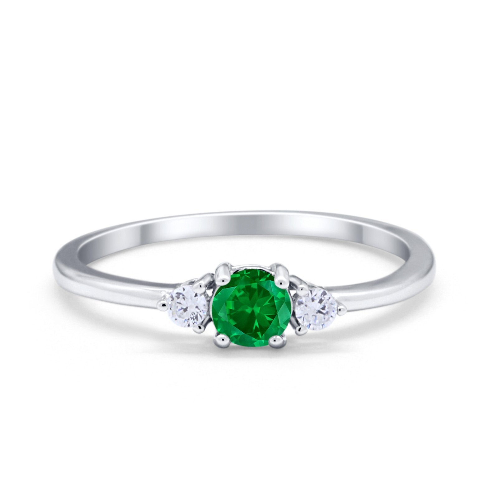 Three Stone Engagement Ring Round Simulated Cubic Zirconia 925 Sterling Silver