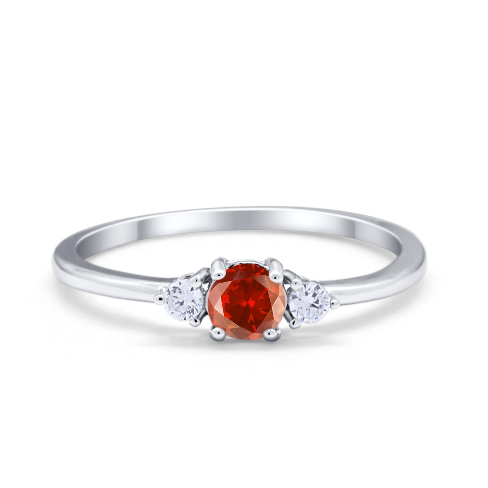 Three Stone Engagement Ring Round Simulated Cubic Zirconia 925 Sterling Silver