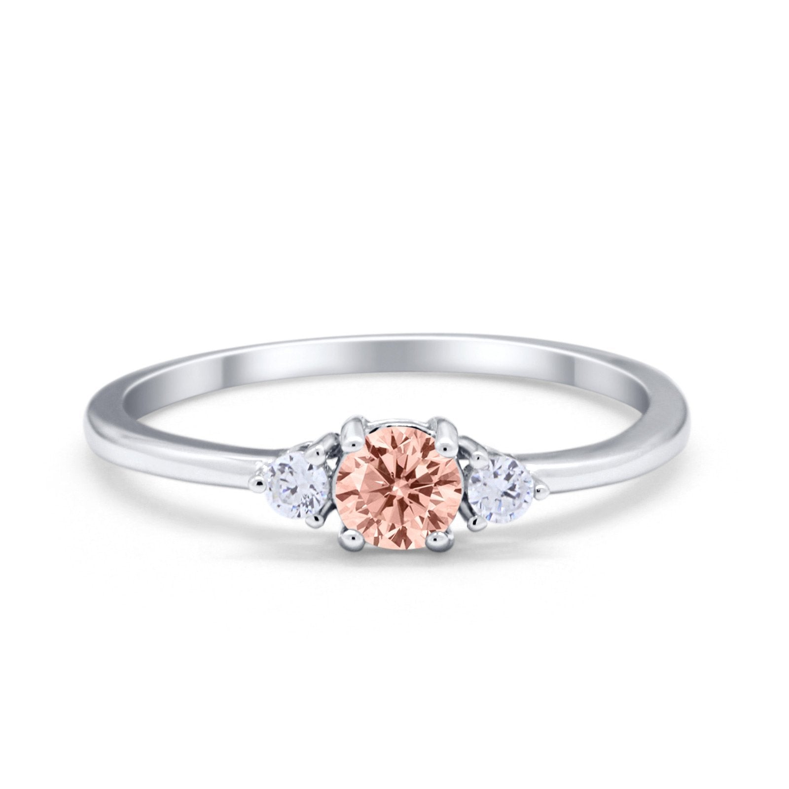 Three Stone Engagement Ring Round Simulated Cubic Zirconia 925 Sterling Silver