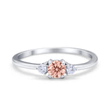 Three Stone Engagement Ring Round Simulated Cubic Zirconia 925 Sterling Silver