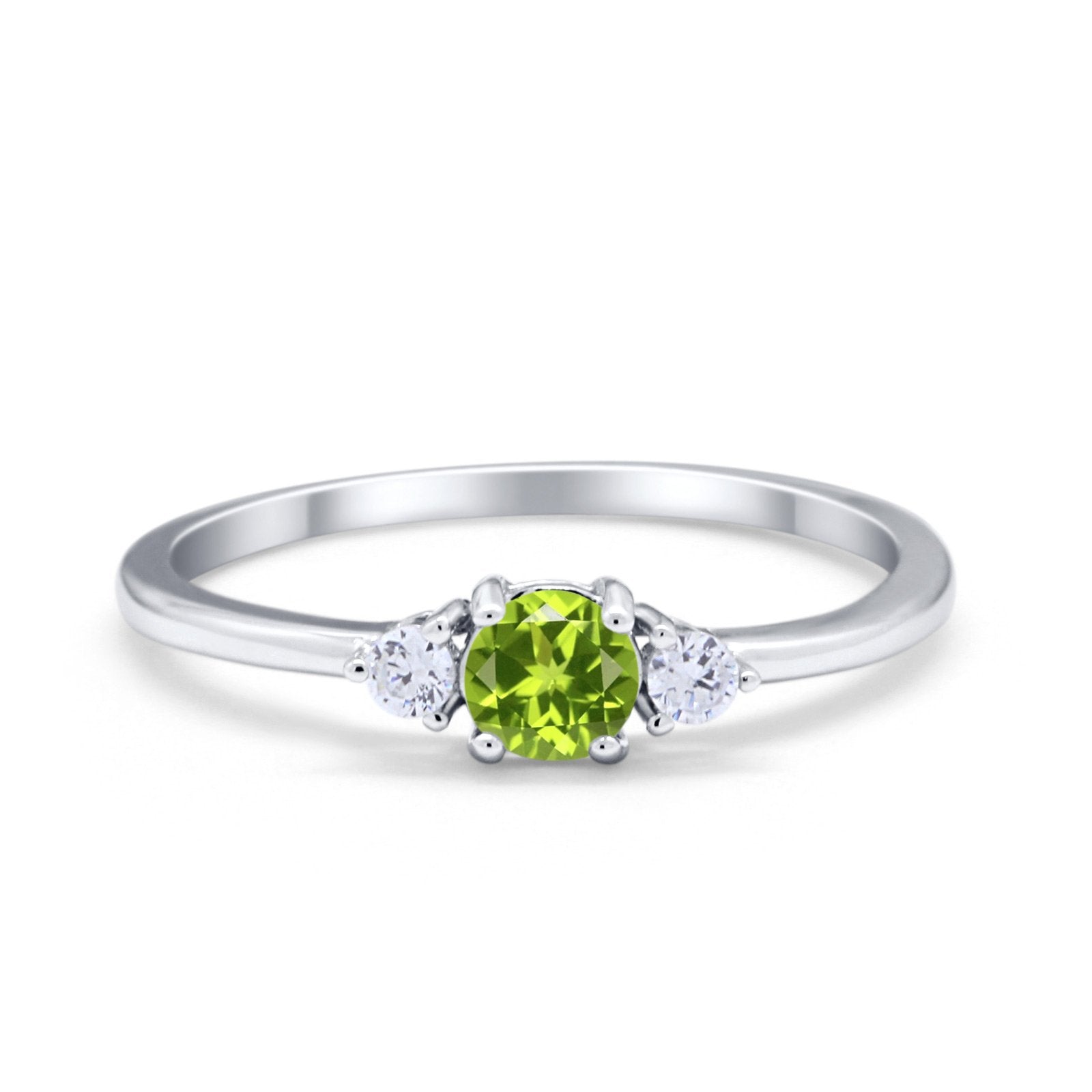 Three Stone Engagement Ring Round Simulated Cubic Zirconia 925 Sterling Silver