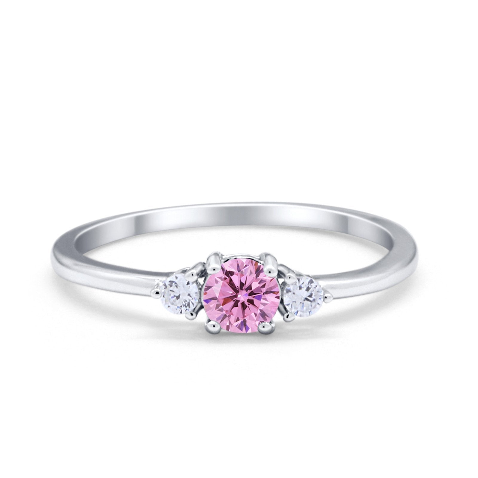 Three Stone Engagement Ring Round Simulated Cubic Zirconia 925 Sterling Silver