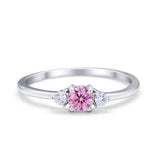 Three Stone Engagement Ring Round Simulated Cubic Zirconia 925 Sterling Silver