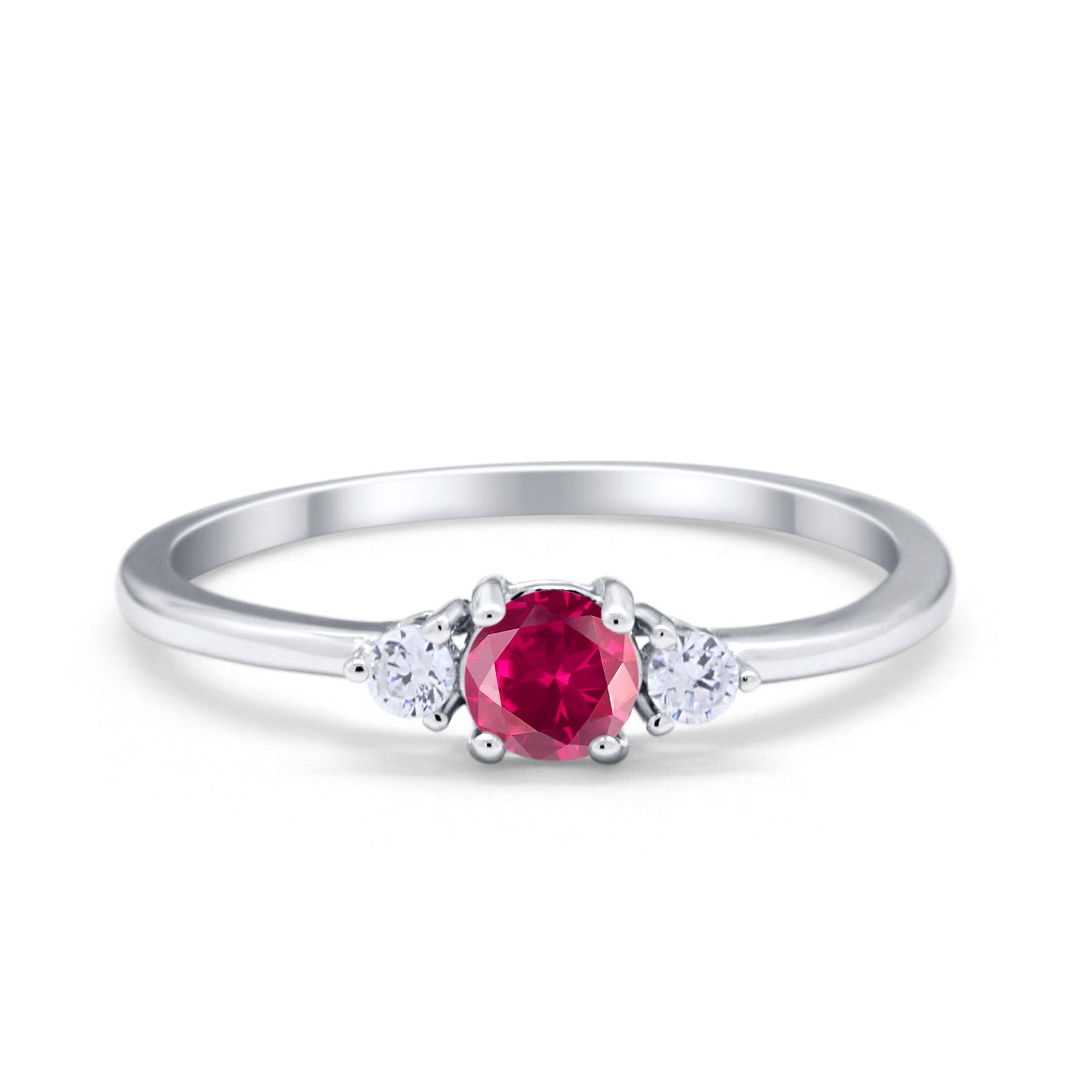 Three Stone Engagement Ring Round Simulated Cubic Zirconia 925 Sterling Silver